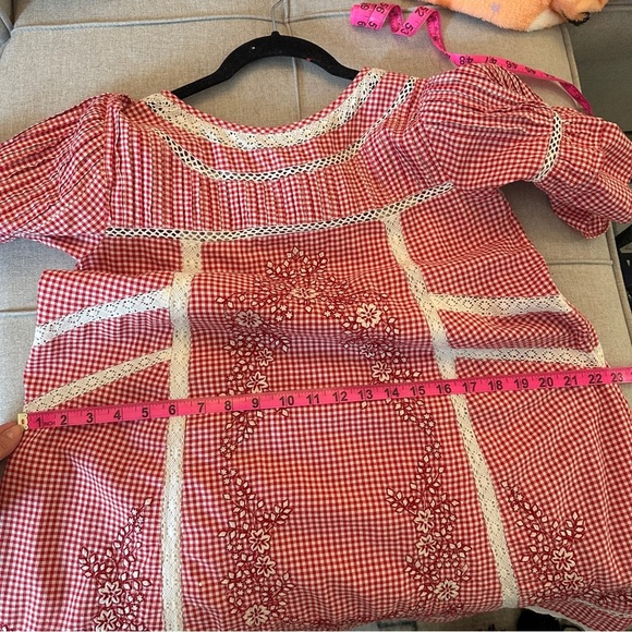 Free People Sunny Day Embroidered Red Gingham Shift Dress with Short Sleeves - Picture 11 of 11